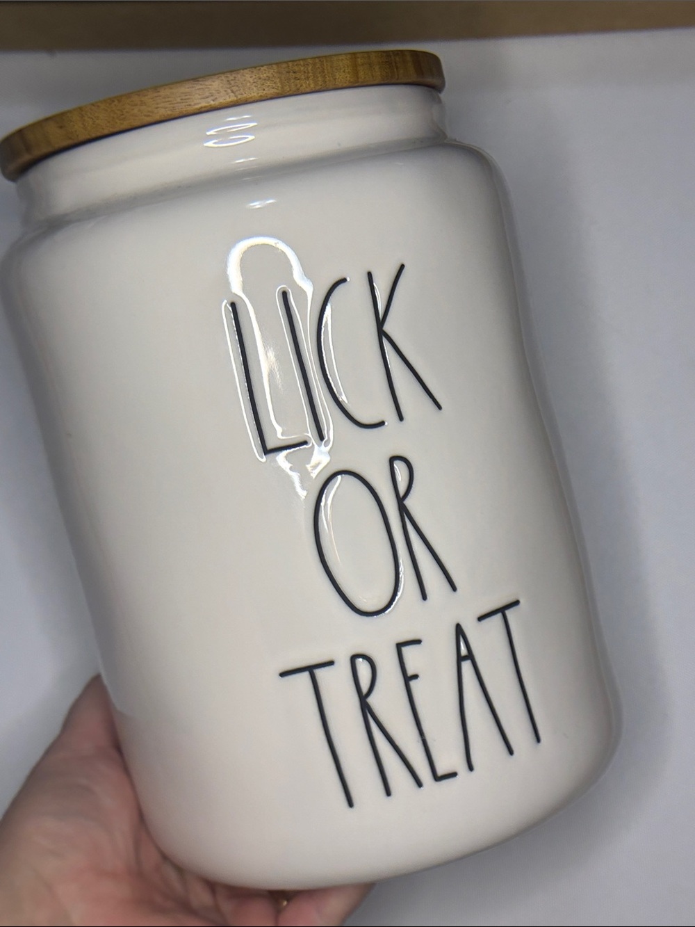 Rae Dunn “Lick or Treat” double sided ghost dog large cannister